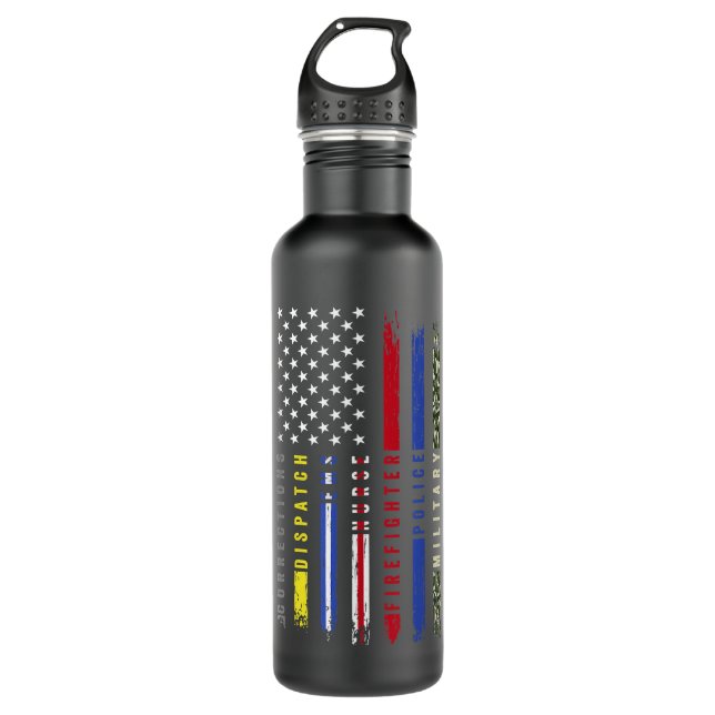 First Responders Hero Flag Nurse EMS Police Fire M 710 Ml Water Bottle (Front)
