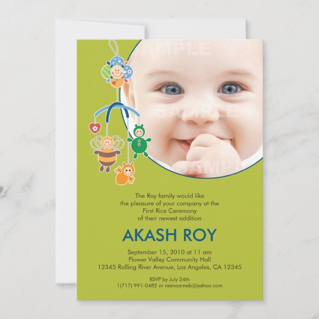 First Rice Ceremony Baby Mobile Invitation (Front)