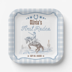 First Rodeo 1st Birthday Blue Western Paper Plate