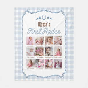 First Rodeo 1st Birthday Blue Western Photo Sign Fleece Blanket