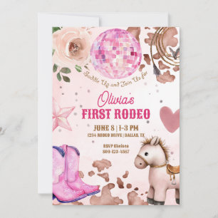 First Rodeo 1st Birthday Cowgirl Retro Disco Girl Invitation