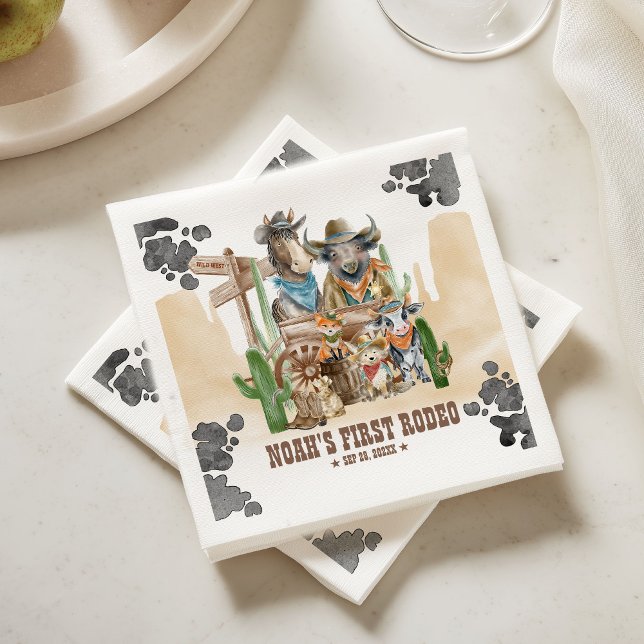 First Rodeo 1st Birthday Cute Animals Wild West Napkin (Creator Uploaded)