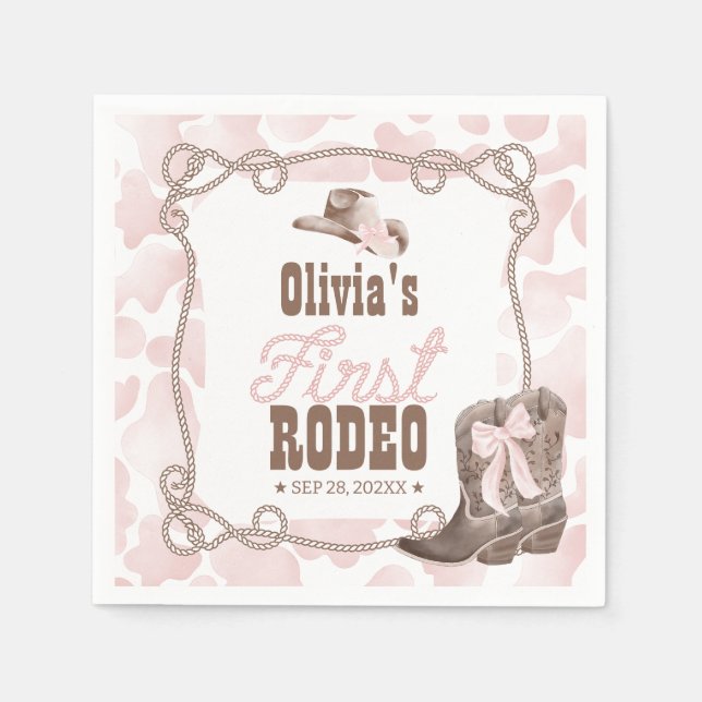 First Rodeo 1st Birthday Dusty Pink Napkin (Front)
