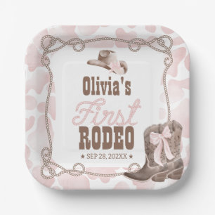 First Rodeo 1st Birthday Dusty Pink Paper Plate