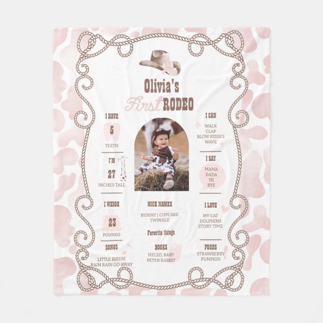 First Rodeo 1st Birthday Milestone Sign  Fleece Blanket (Front)