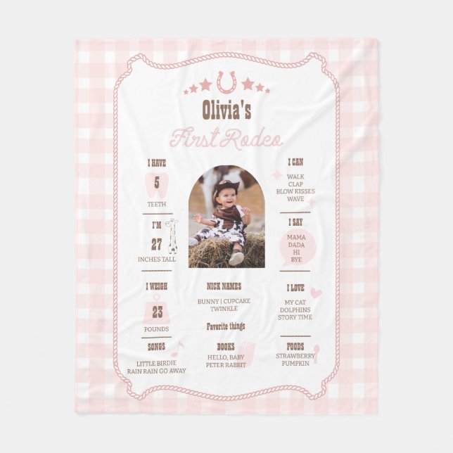 First Rodeo 1st Birthday Milestone Western Sign  Fleece Blanket (Front)