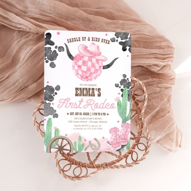 First Rodeo 1st Birthday Pink Boho Wild West Girl Invitation (Creator Uploaded)