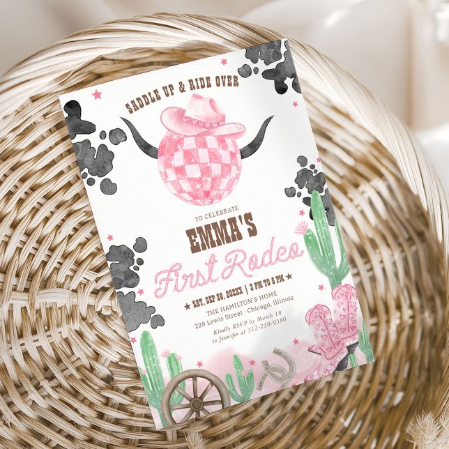 First Rodeo 1st Birthday Pink Boho Wild West Invitation (Creator Uploaded)