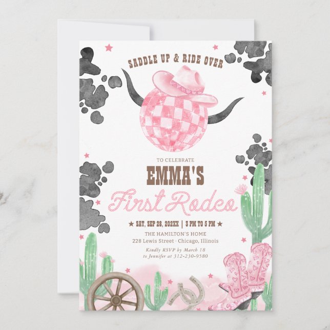 First Rodeo 1st Birthday Pink Boho Wild West Invitation (Front)