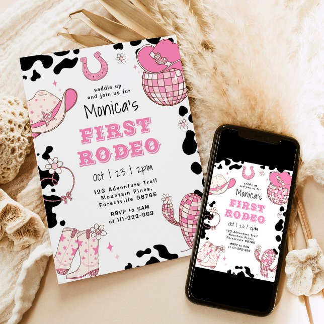 First rodeo 1st birthday pink girl birthday invitation (Creator Uploaded)