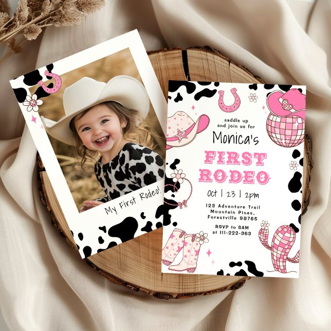 First rodeo 1st birthday pink girl photo birthday invitation (Creator Uploaded)