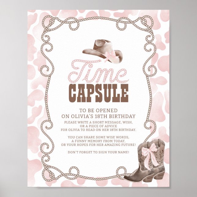 First Rodeo 1st Birthday Pink Time Capsule Sign (Front)