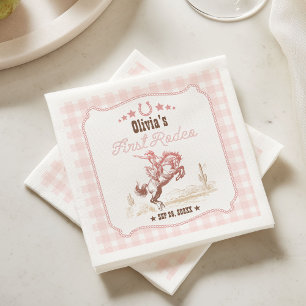 First Rodeo 1st Birthday Pink Western Napkin