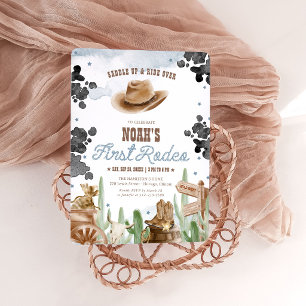 First Rodeo 1st Birthday Rustic Wild West Boy Invitation