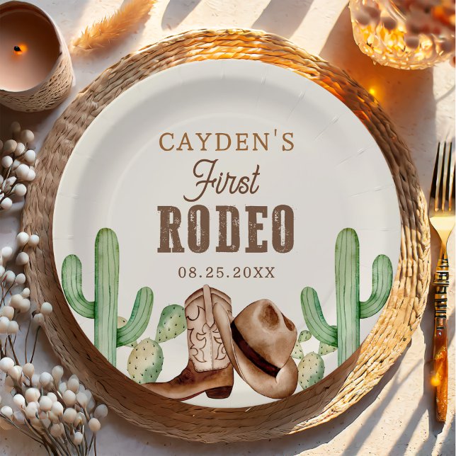First Rodeo 1st Birthday Western Cowboy Paper Plate (Creator Uploaded)