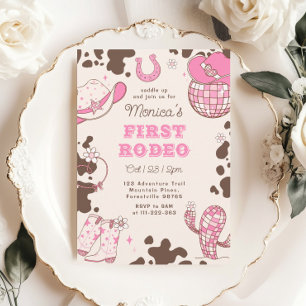 First rodeo 1st birthday wild West pink girl photo Invitation
