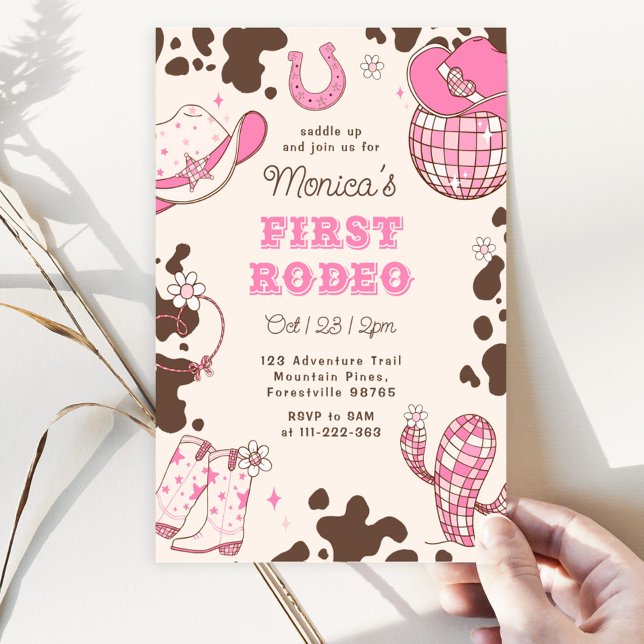 First rodeo 1st birthday wild West pink girl photo Invitation (Creator Uploaded)