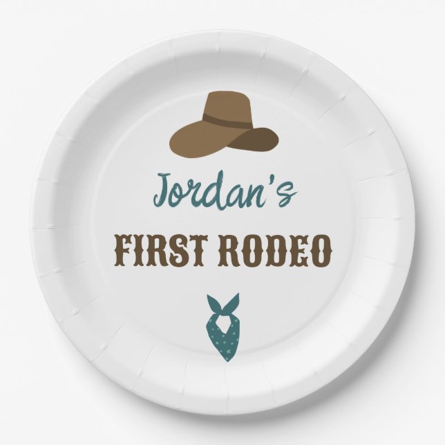 First Rodeo Birthday 1st Cowboy Western Paper Plate (Front)