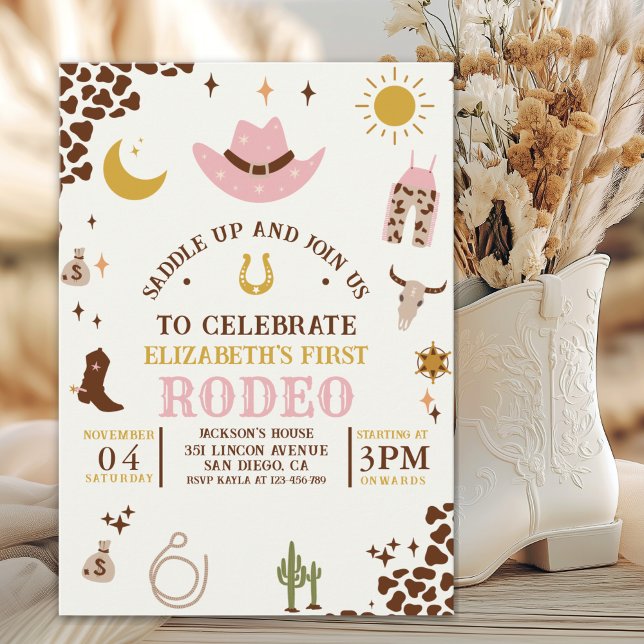 First Rodeo Birthday Girl, Fun Cowgirl Birthday Invitation (Creator Uploaded)