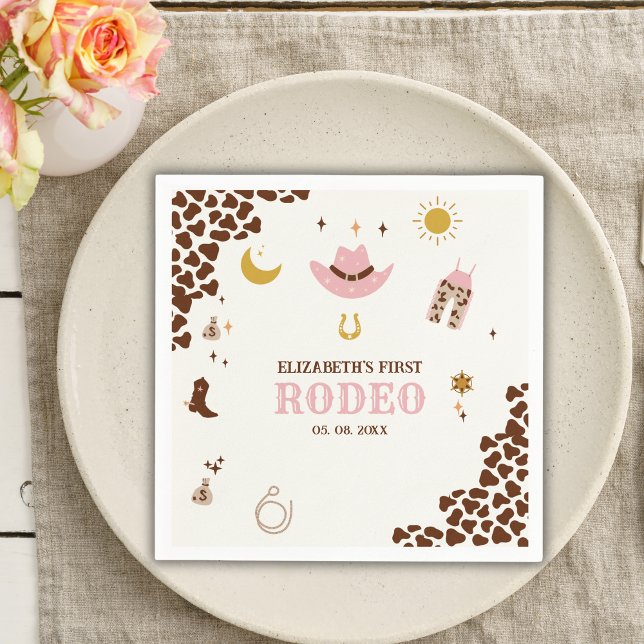 First Rodeo Birthday Girl, Fun Cowgirl Birthday Napkin (Creator Uploaded)