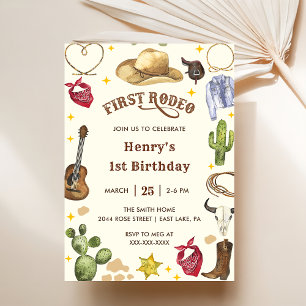 First Rodeo Bithday Cowboy 1st Birthday Invitation