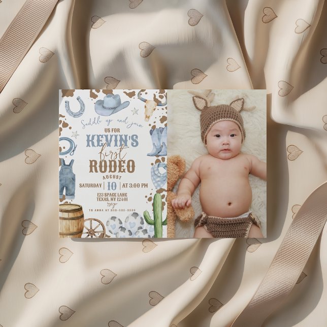 First Rodeo Blue Photo Birthday Invite (Creator Uploaded)