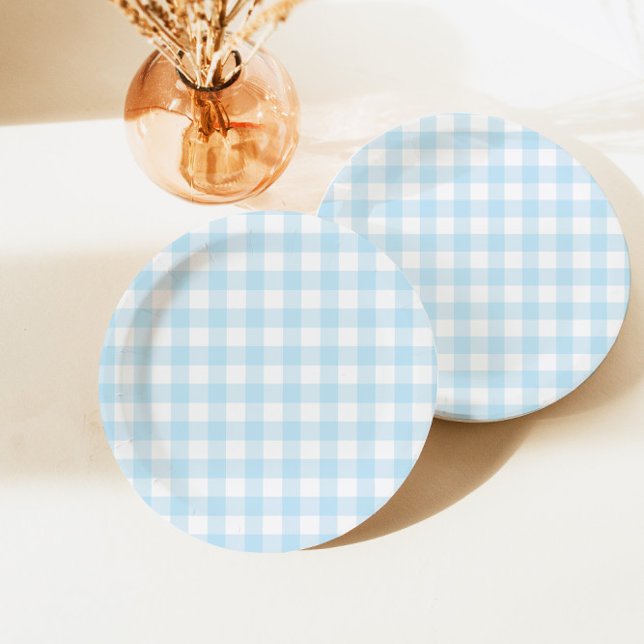 First Rodeo Blue Plaid Western Cowboy 1st Birthday Paper Plate (Creator Uploaded)