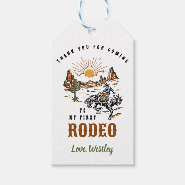 First Rodeo Boy Birthday Gift Tags (Front)