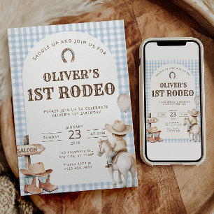 First Rodeo Boy Birthday Western Cowboy 1st Invitation