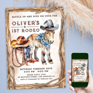 First RODEO   Boy Cowboy 1st Birthday  Invitation