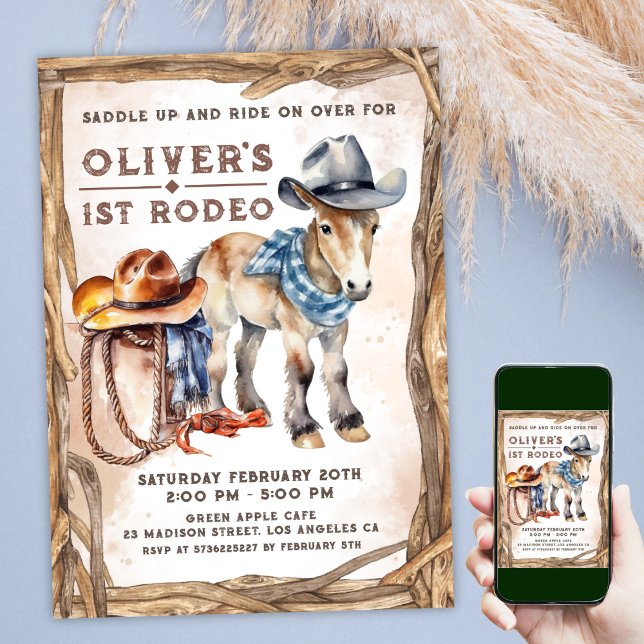 First RODEO | Boy Cowboy 1st Birthday  Invitation ( #FirstRodeoBirthdayInvitation #MyFirstRodeoBirthdayInvitation #RodeoBirthdayInvitation)