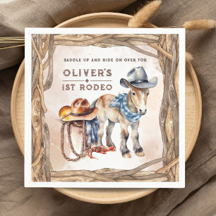 First RODEO   Boy Cowboy 1st Birthday Party Napkin