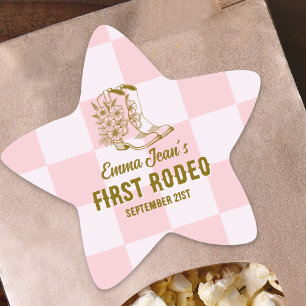 First Rodeo Brown Cowgirl Boots 1st Birthday Star Sticker