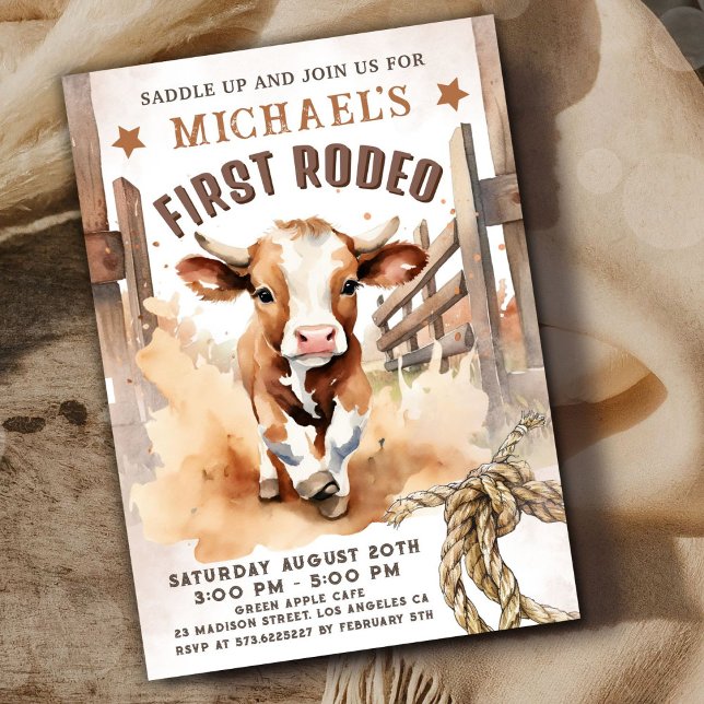 First Rodeo | Bull Calf 1st Rodeo Birthday Party Invitation (Creator Uploaded)