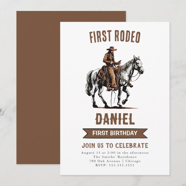 First Rodeo Cowboy 1st Birthday Invitation (Front/Back)