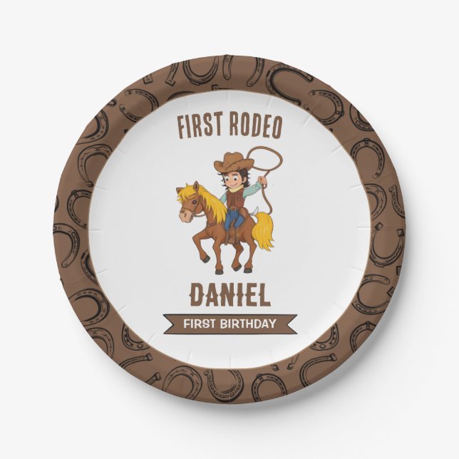 First Rodeo Cowboy 1st Birthday Paper Plate (Front)