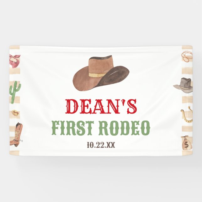First Rodeo Cowboy 1st First Birthday Party Banner (Horizontal)