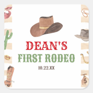 First Rodeo Cowboy 1st First Birthday Party Square Sticker