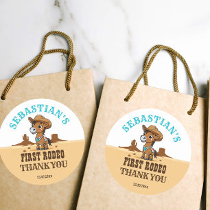 First Rodeo cowboy baby horse birthday party favou Classic Round Sticker