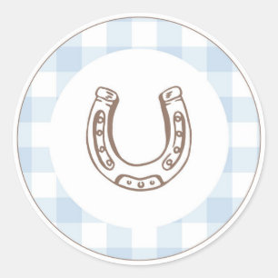 First Rodeo Cowboy Birthday Blue Gingham Preppy Classic Round Sticker