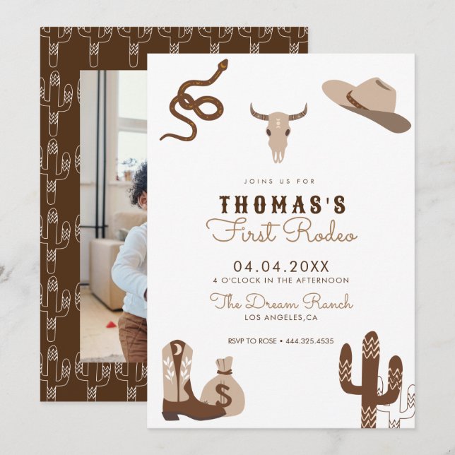 First Rodeo Cowboy Birthday Party Invitation (Front/Back)