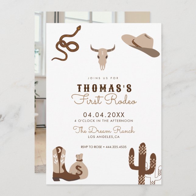First Rodeo Cowboy Birthday Party Invitation (Front/Back)