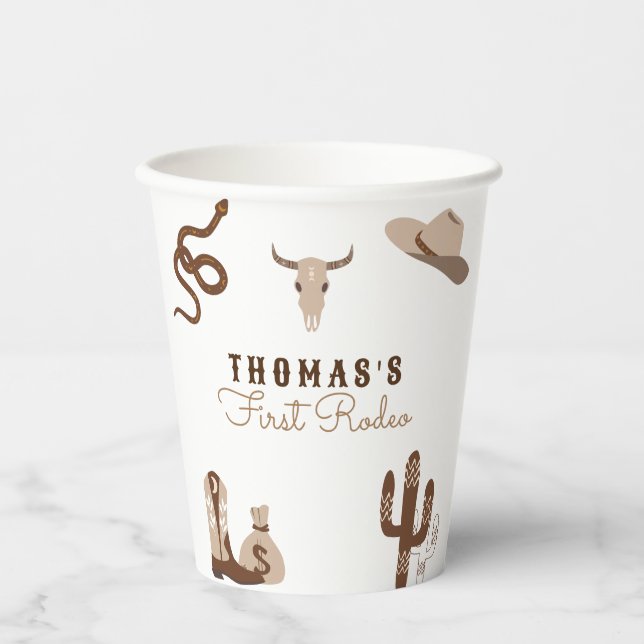 First Rodeo Cowboy Birthday Party Paper Cups (Front)