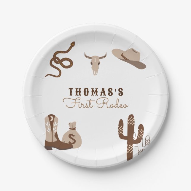 First Rodeo Cowboy Birthday Party  Paper Plate (Front)