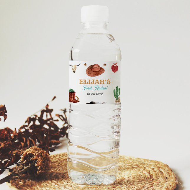 First Rodeo Cowboy Birthday Water Bottle Label (Creator Uploaded)