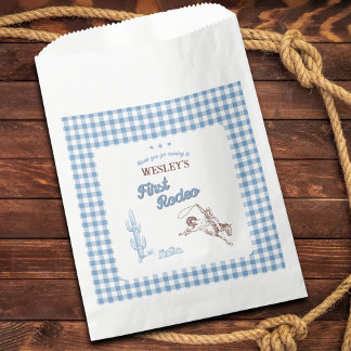 First Rodeo Cowboy Blue Plaid 1st Birthday Party Favour Bags