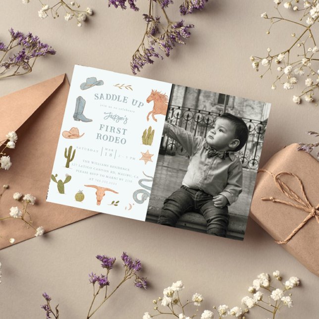 First Rodeo Cowboy Boy Birthday Party Photo Invitation (Creator Uploaded)