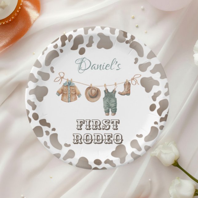 First Rodeo Cowboy Clothes Boy Birthday Paper Plate (Creator Uploaded)