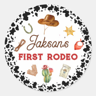 First Rodeo Cowboy Cupcake Topper 1st Birthday Classic Round Sticker