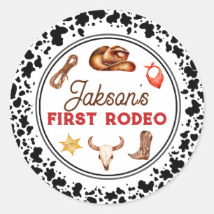 First Rodeo Cowboy Cupcake Toppers Classic Round Sticker